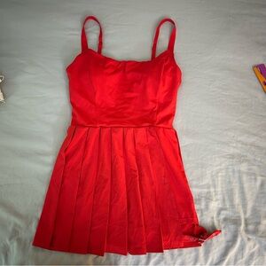 Halara Athletic Dress Red Small, Breezeful Pleated Mini Buckle Casual Slip Dress